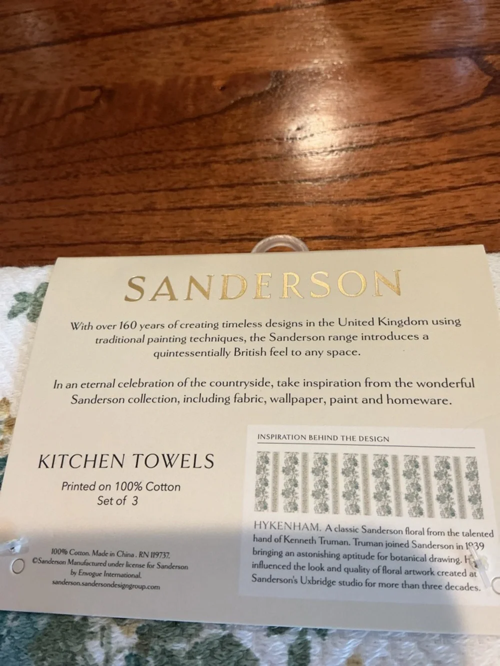 Sanderson Blue Floral Kitchen Towels - Set of 3